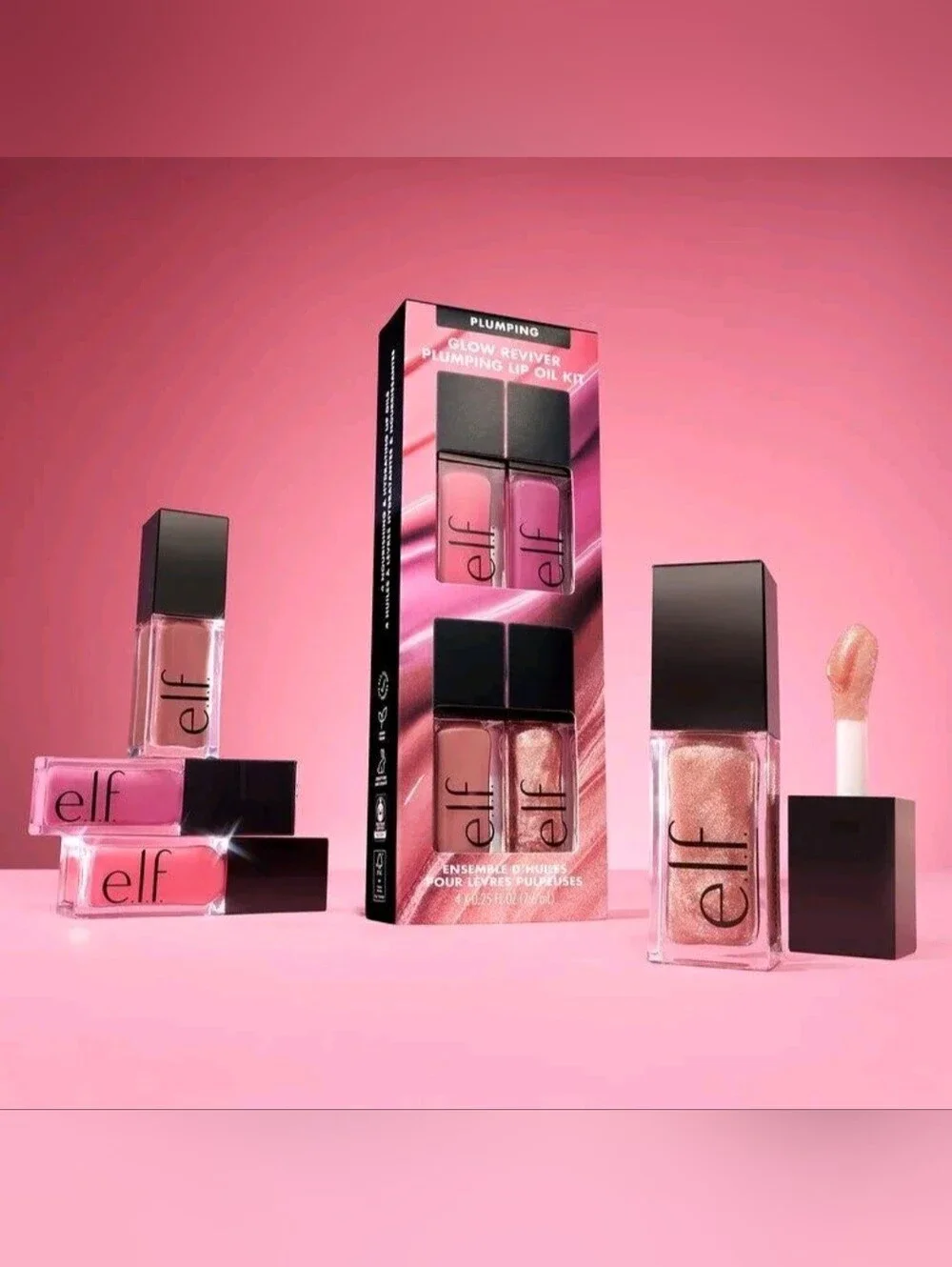 e.l.f. Glow Reviver Plumping Lip Oil Kit — 4 Piece Set